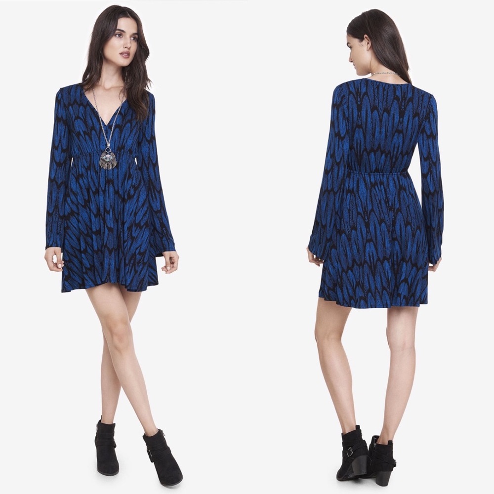 Express Feather Tribal Bell Sleeve Dress